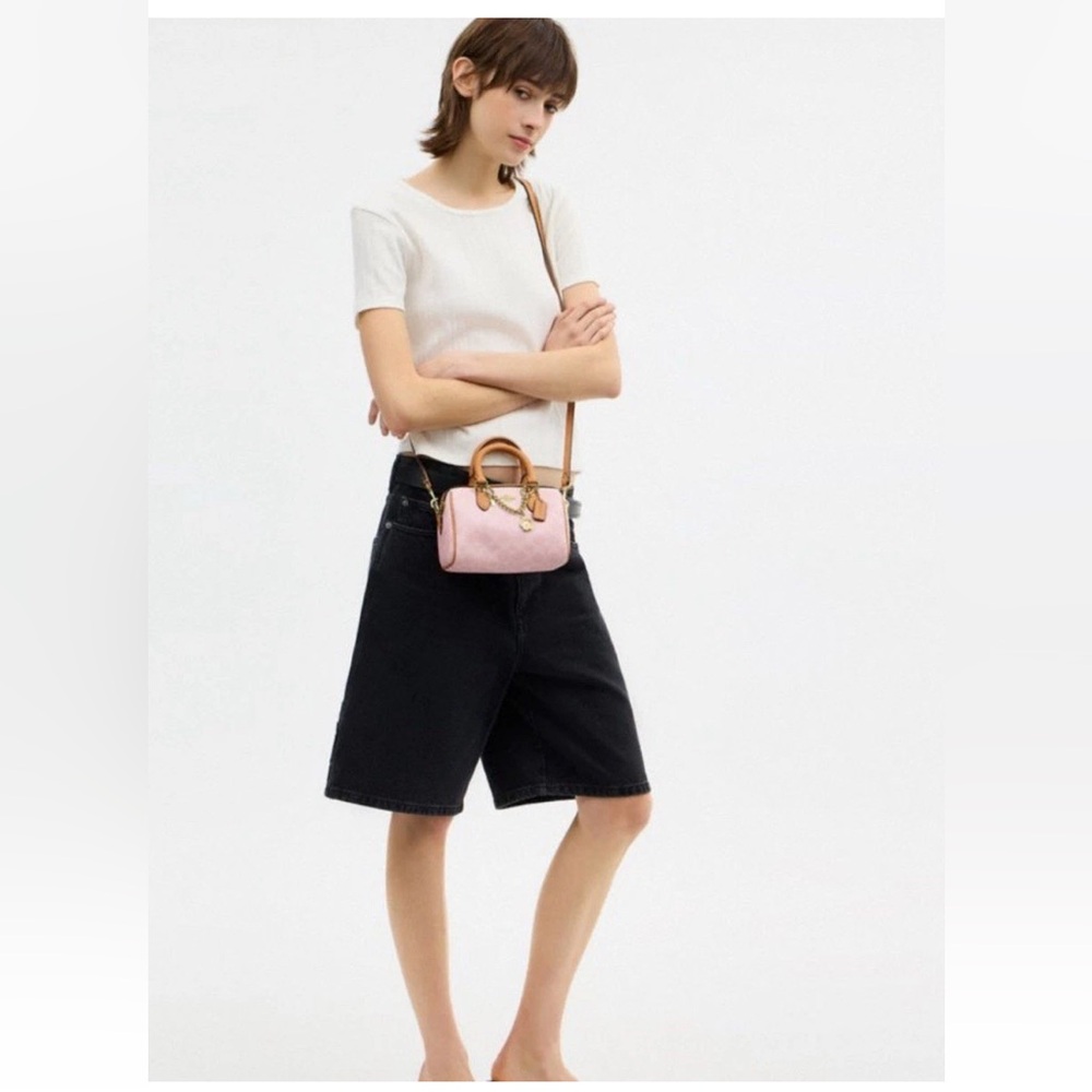Coach Mini Rowan Crossbody Bag In Signature Canvas CEK79 Powder Pink Brown NWT - Picture 3 of 13